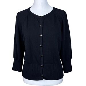St. John Collection Cardigan Sweater Womens Medium Black Wool Blend Cropped